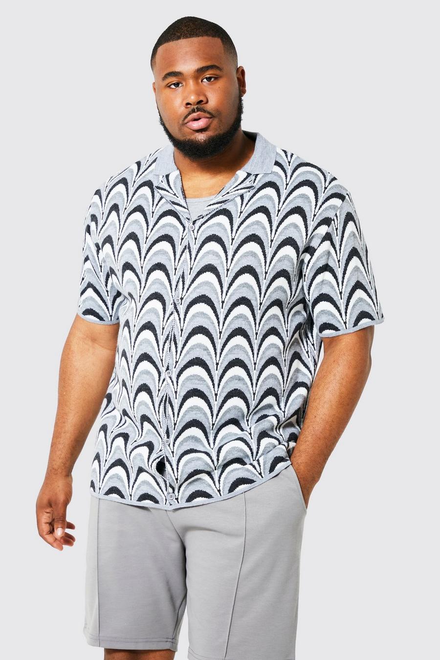 Grey Plus - Stickad skjorta med bowlingkrage image number 1