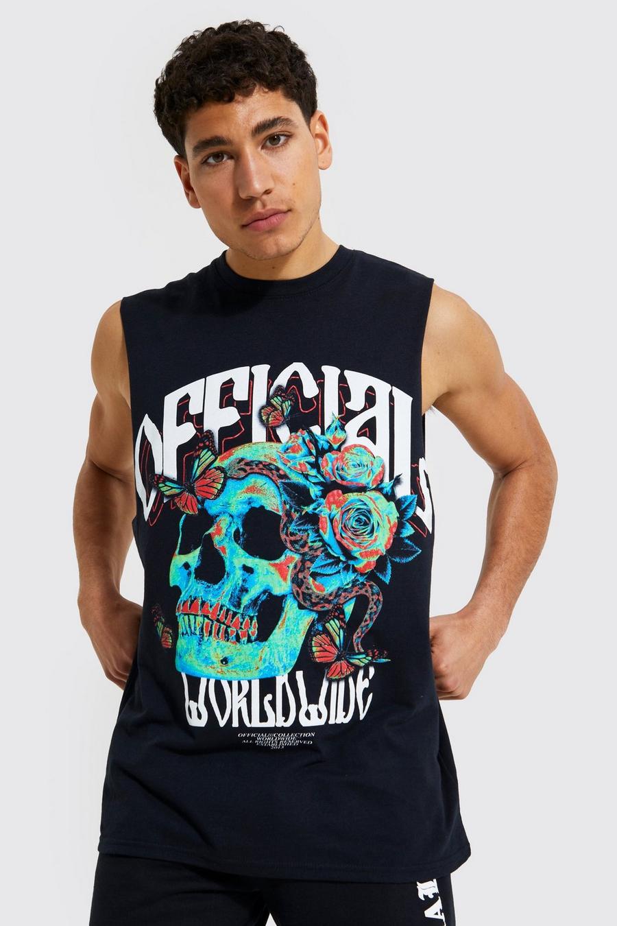 Black Official Skull Graphic Drop Armhole Tank