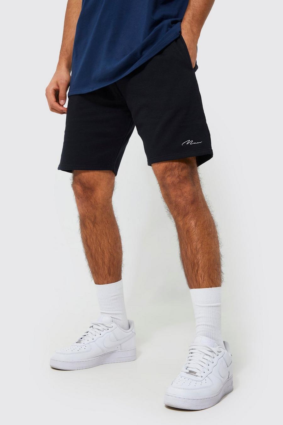Black Loose Fit Man Signature Jersey Shorts image number 1