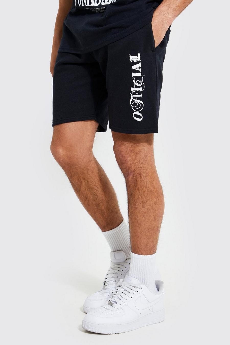 Black schwarz Slim Mid Official Puff Print Jersey Shorts