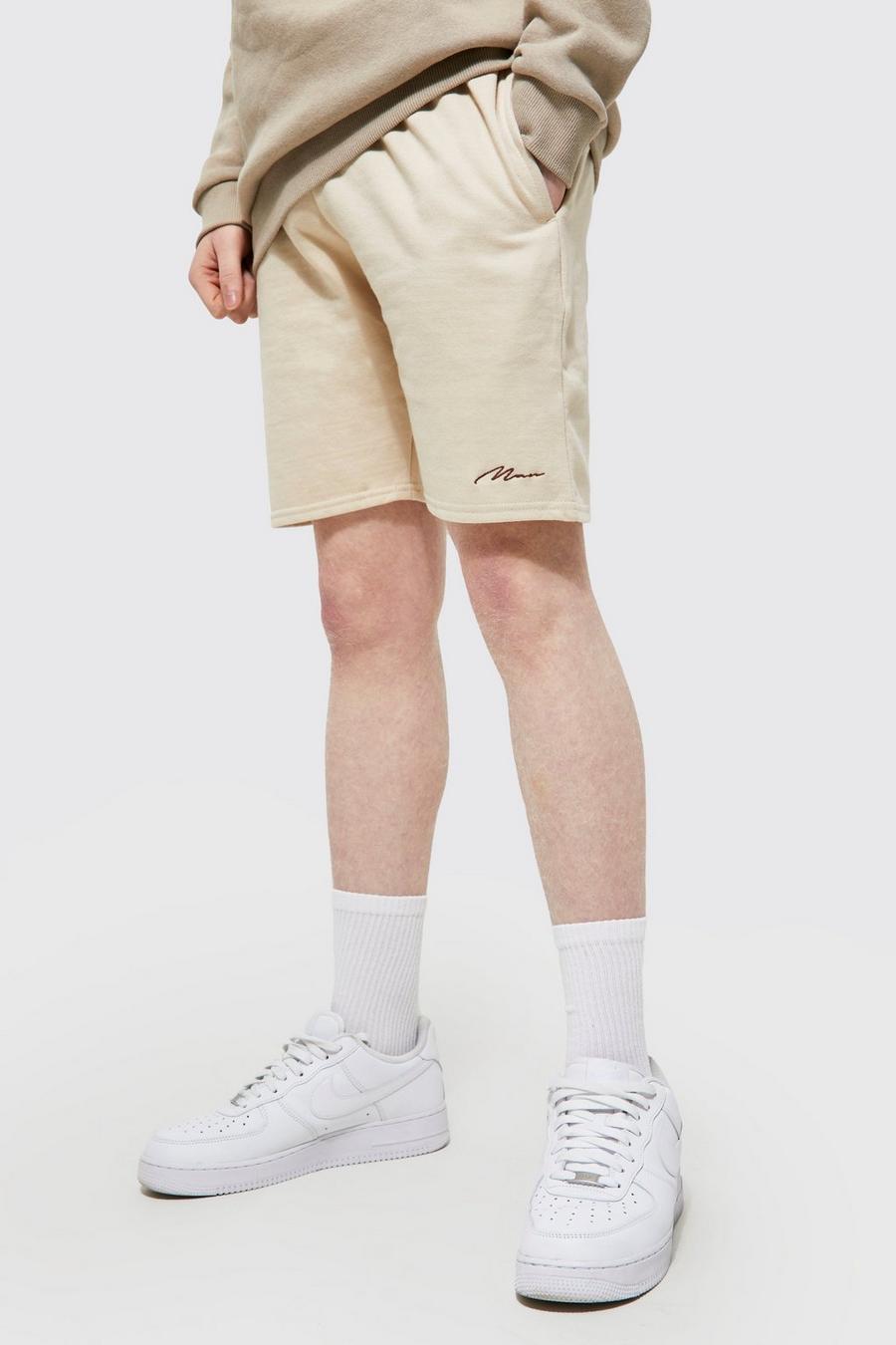 Sand beige Slim Mid Man Signature Jersey Shorts
