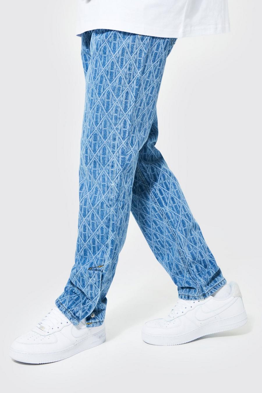 Light blue Straight Leg Man Laser Print Jeans image number 1