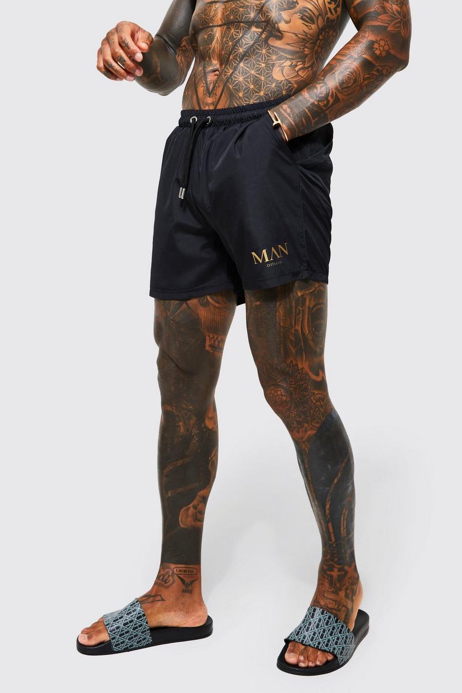 Black Mid Length Man Gold Swim Shorts image number 1