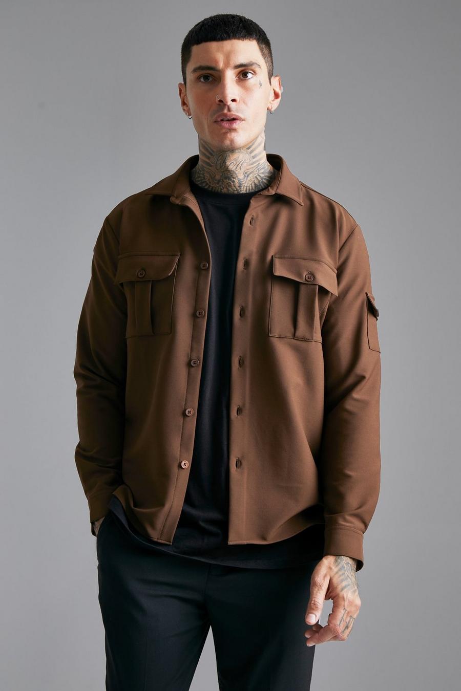 Chocolate brun MA1 Överskjorta i nylon med fyrvägsstretch image number 1