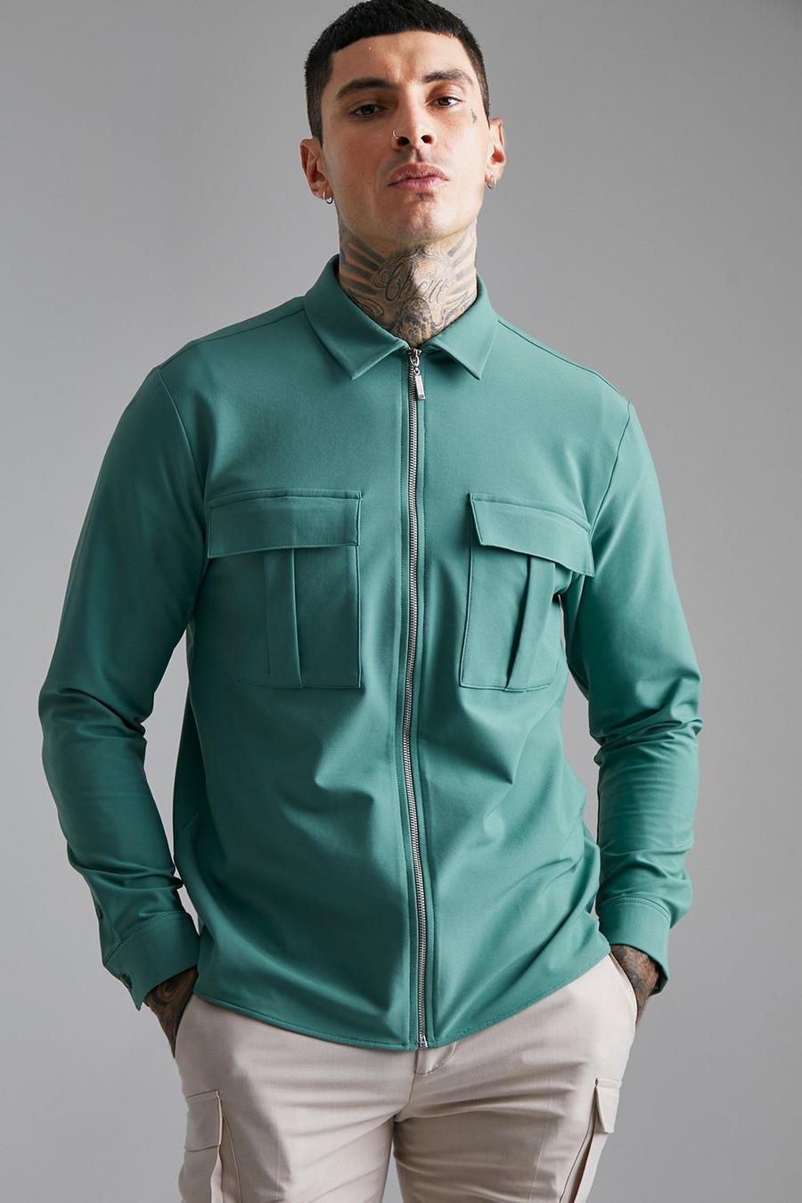 Green grön Överskjorta i nylon med fyrvägsstretch