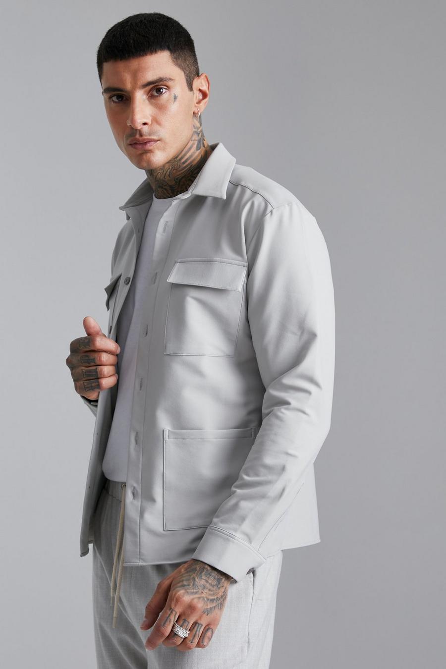 Light grey grå Överskjorta i fyrvägsstretch med fickor