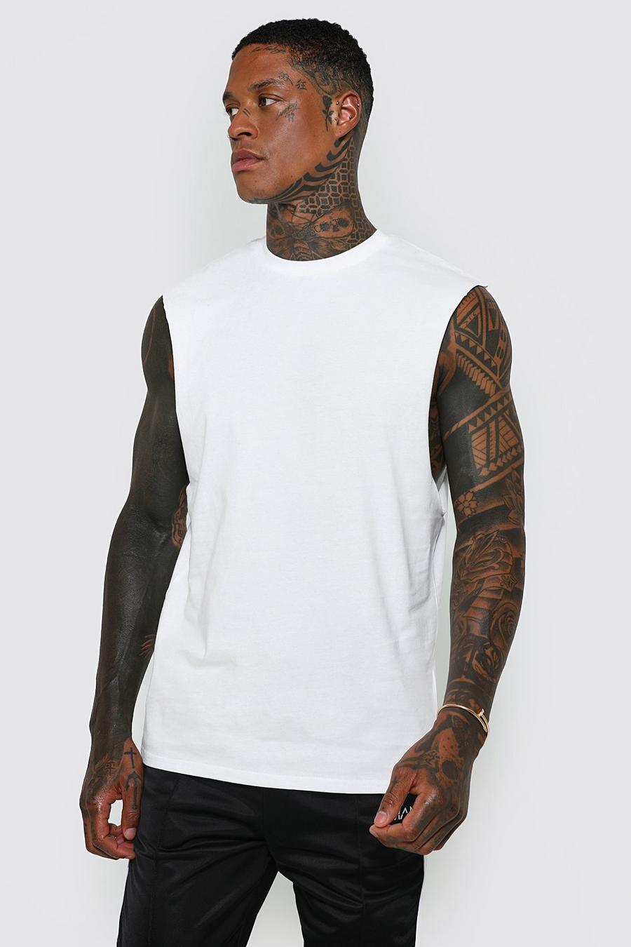 T-shirt sans manches basique à emmanchures larges, White image number 1