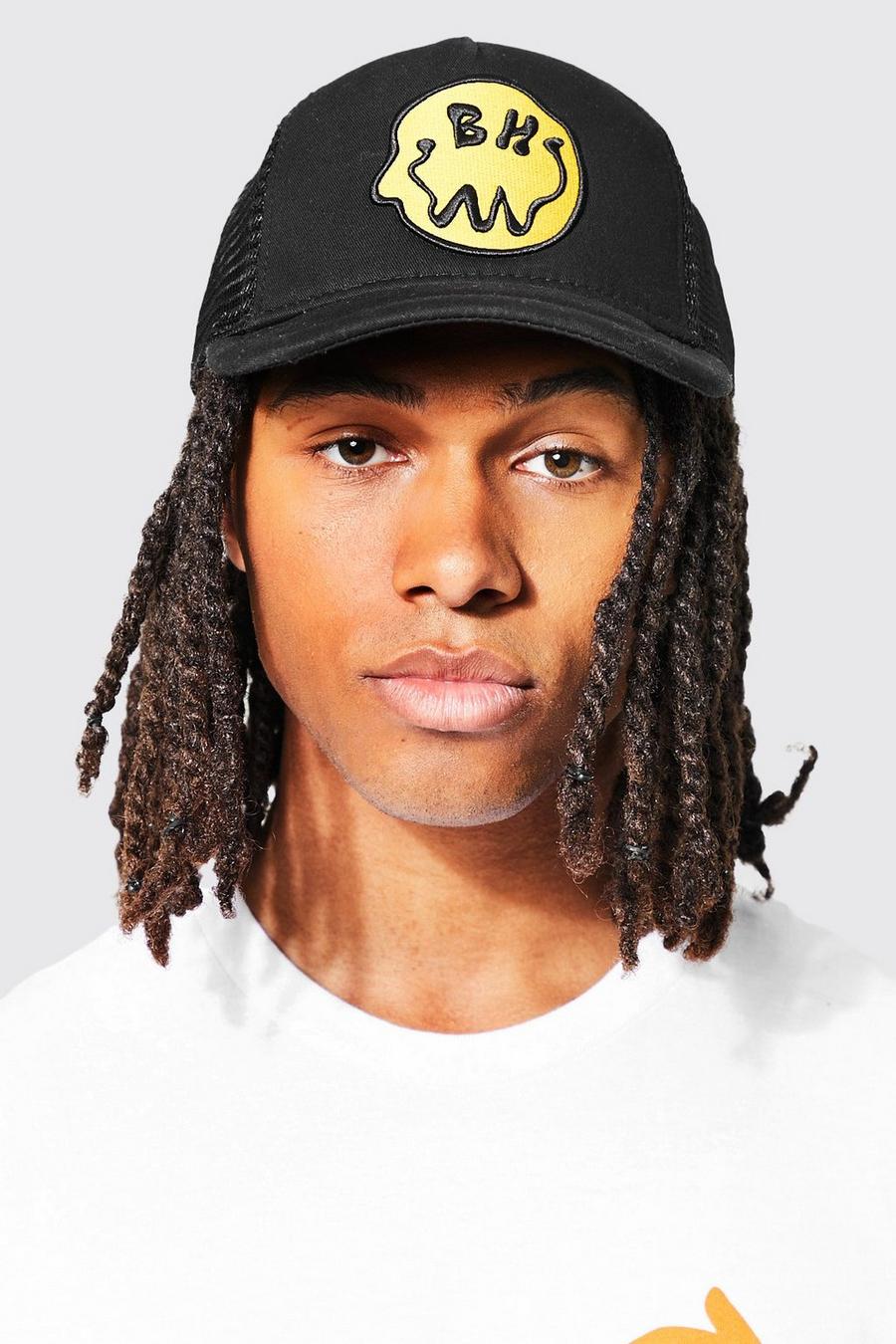 Black Embroidered Face Trucker  image number 1