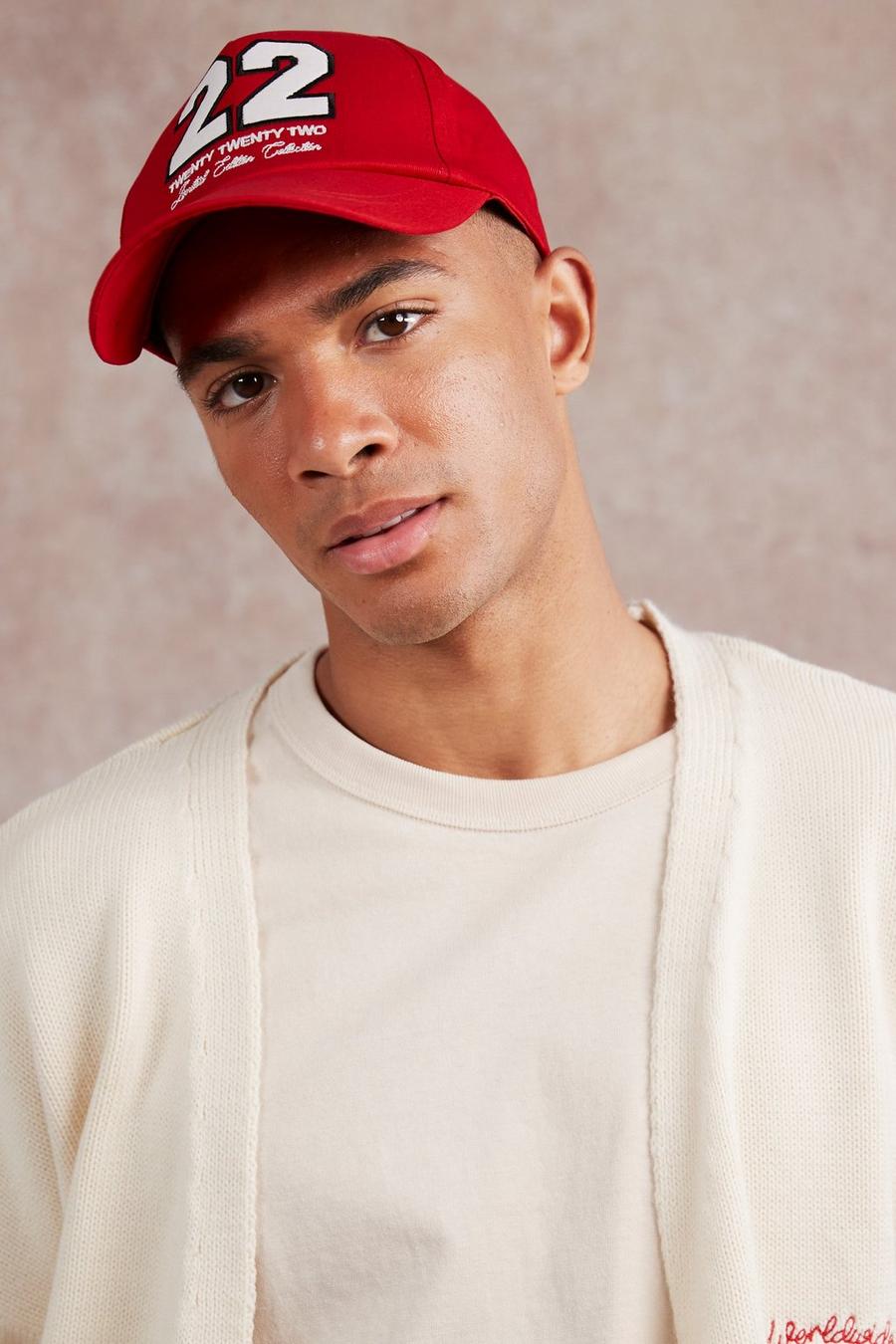 Cappello da baseball curvo con applique 22, Red rosso