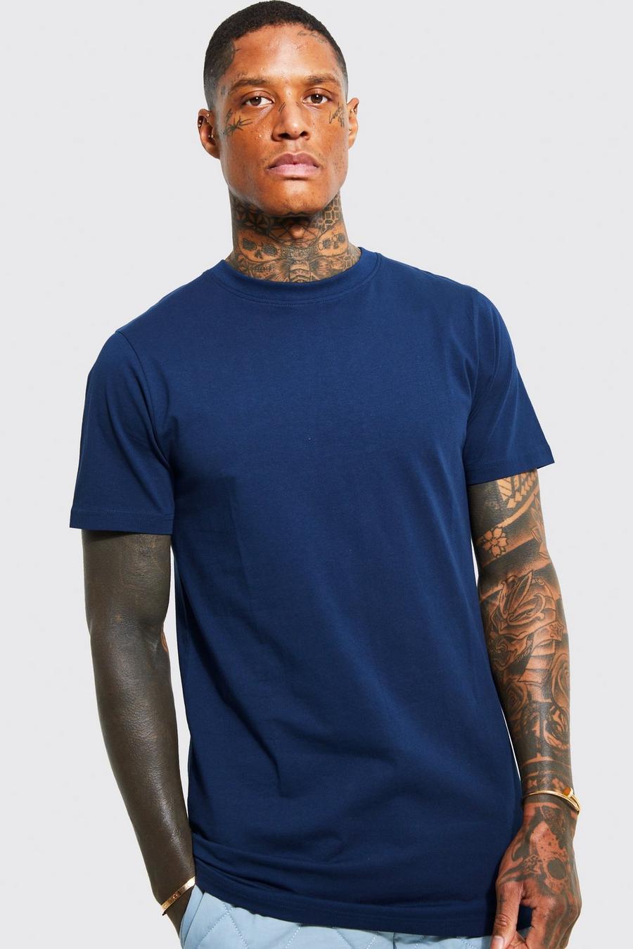 Longline Crewneck T-Shirt, Navy image number 1