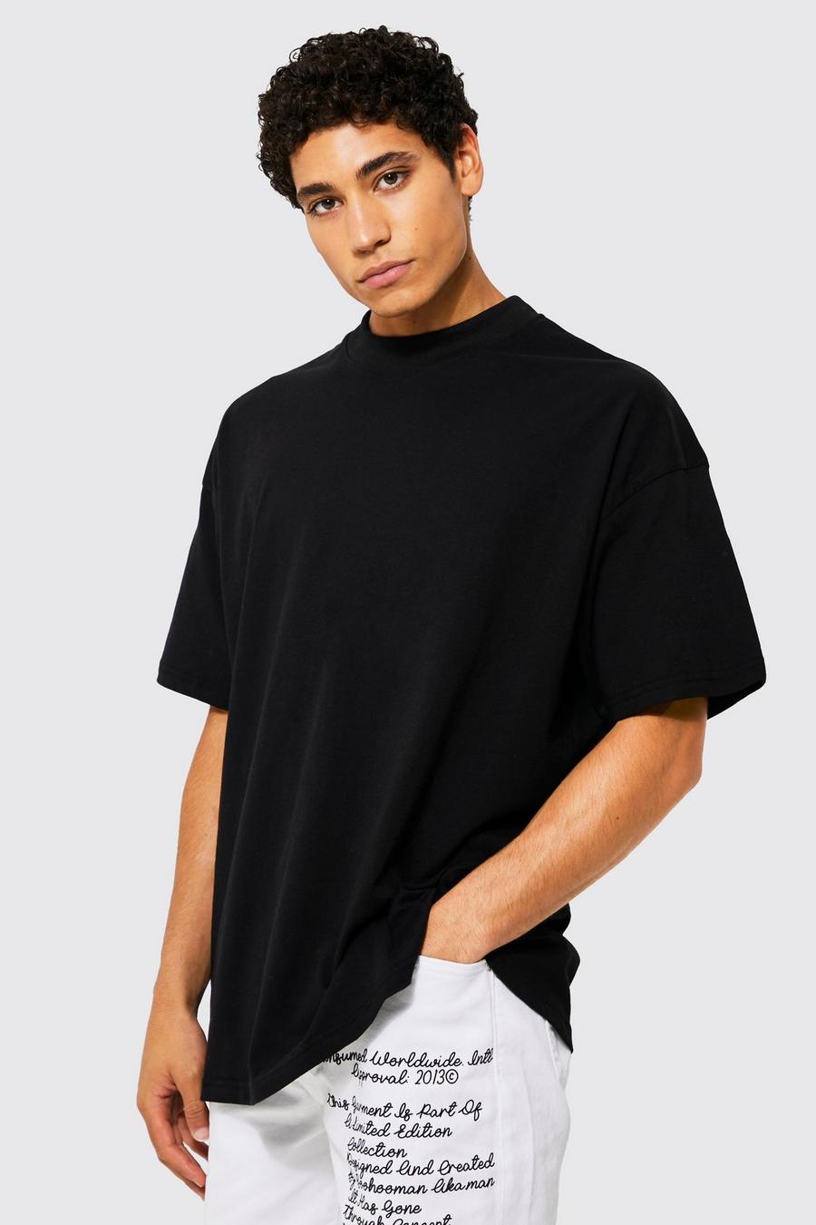Black Oversized Extended Neck T-shirt image number 1