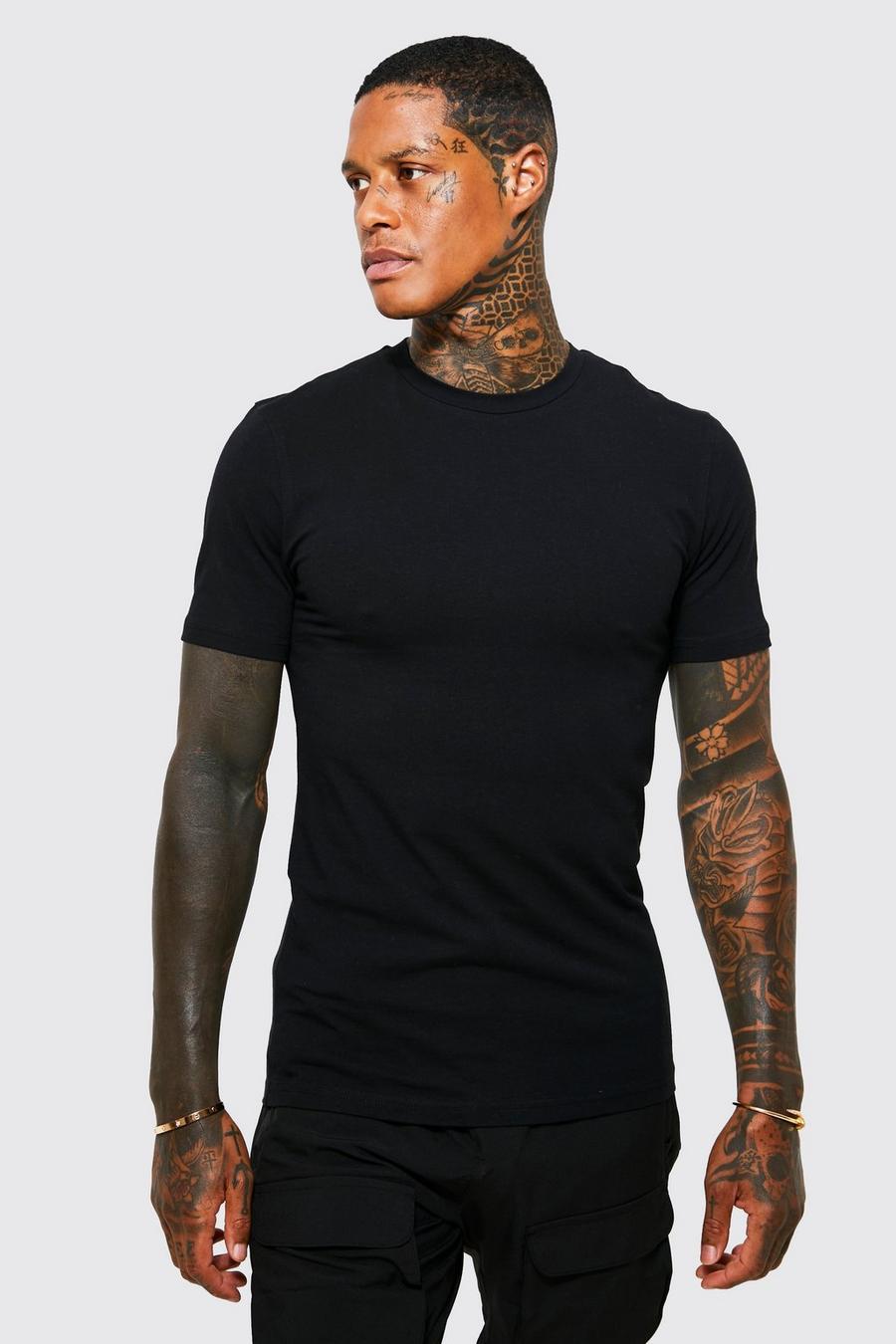 Black Muscle Fit Crew Neck T-shirt image number 1