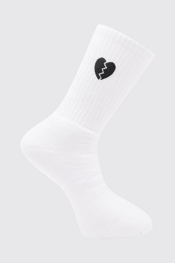 1 Pack Embroidery Cracked Heart Sock white