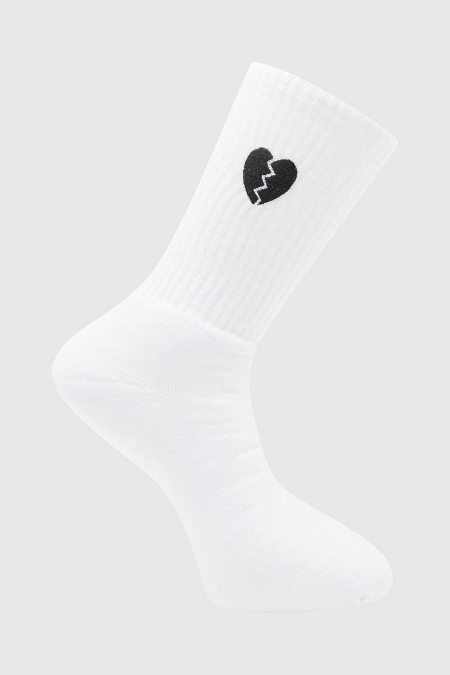 White 1 Pack Embroidery Cracked Heart Sock image number 1