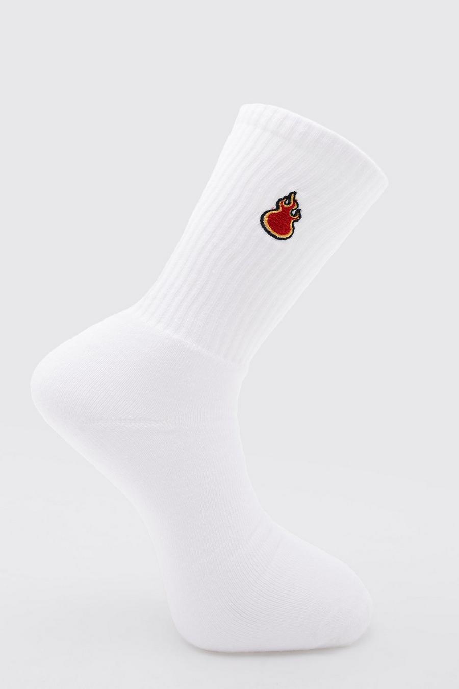 White 1 Pack Embroidery Flame Sock image number 1