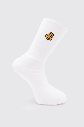 1 Pack Embroidery Drip Face Sock white