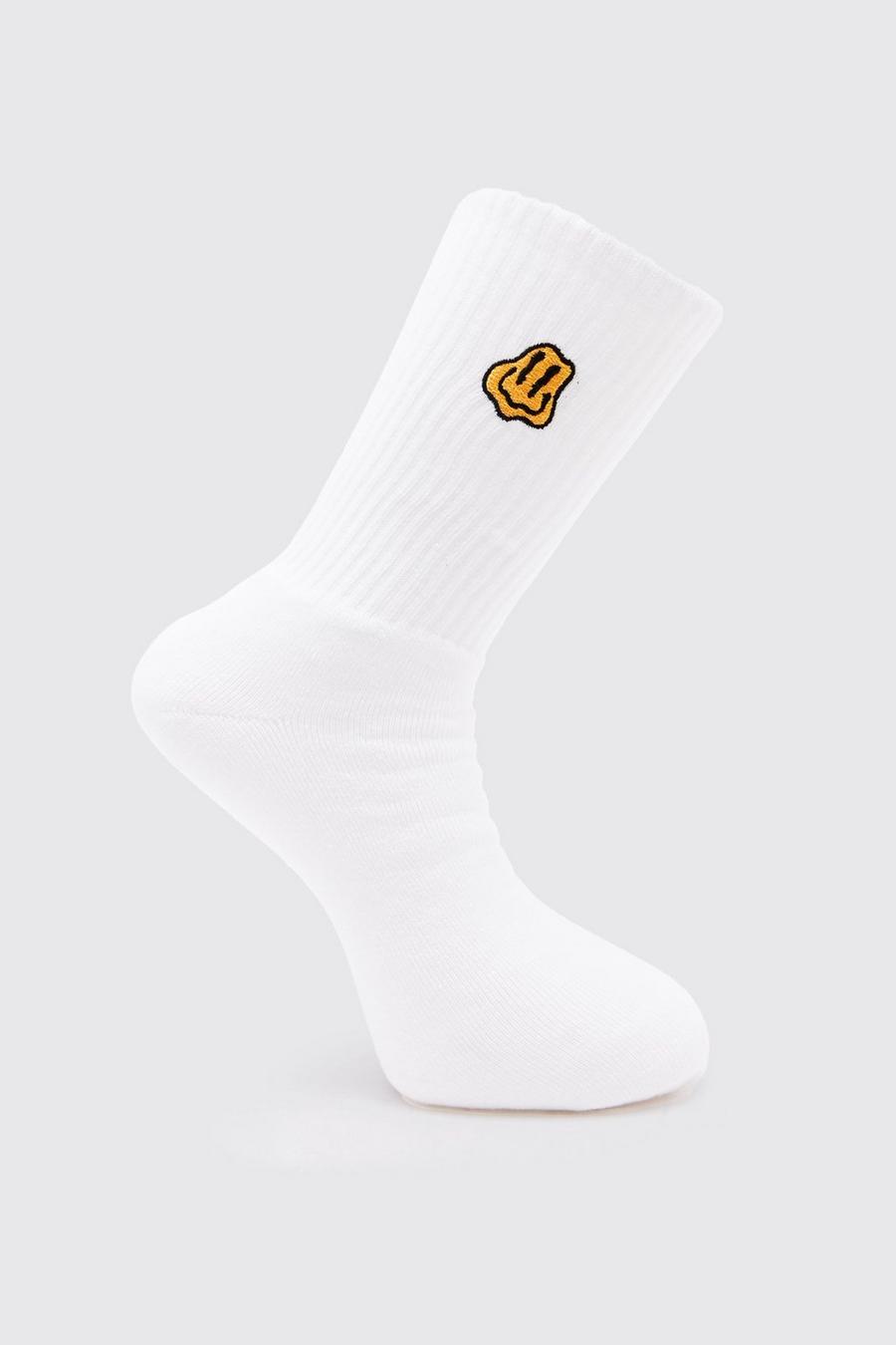 White 1 Pack Embroidery Drip Face Sock image number 1