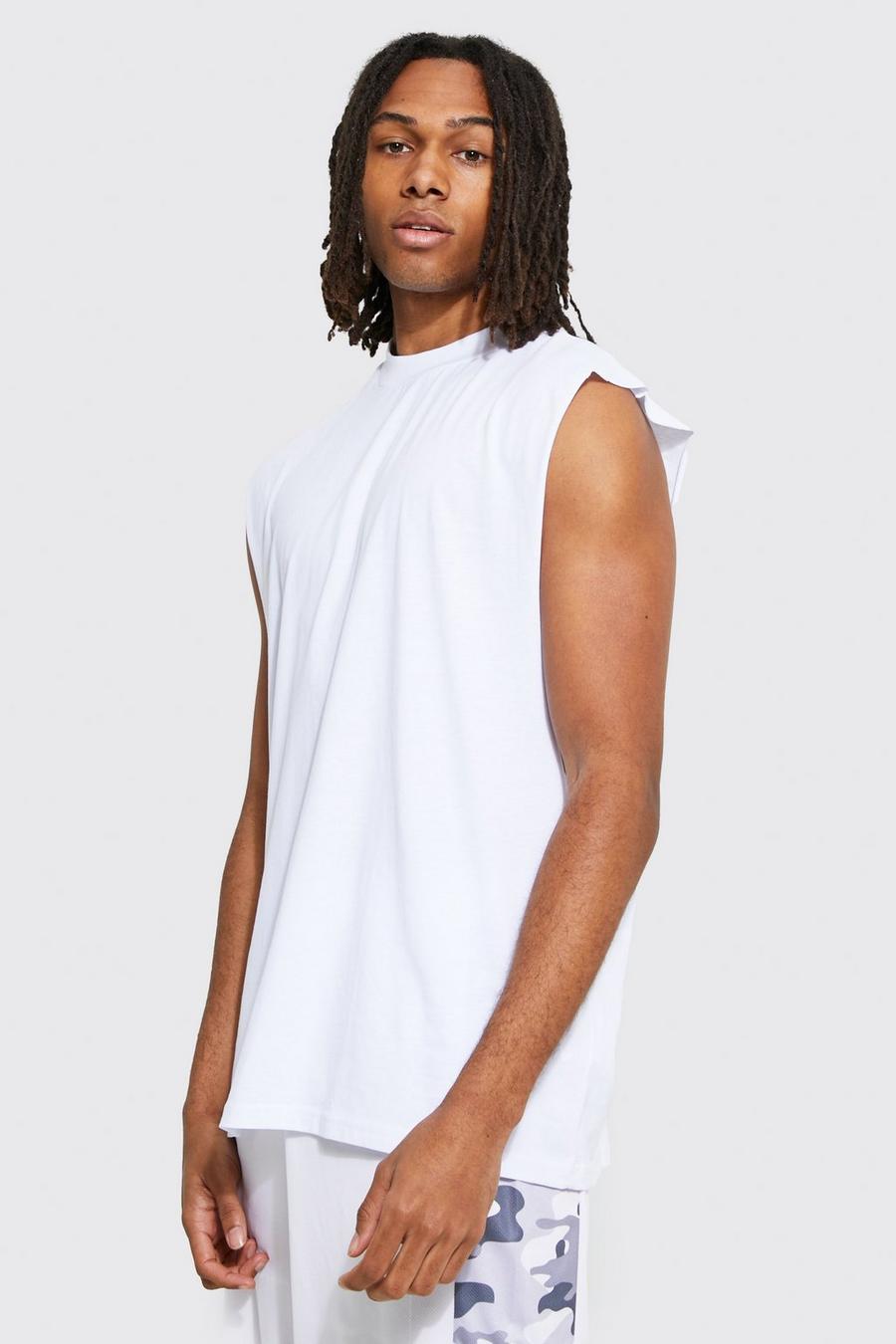 White Oversized Extended Neck Drop Armhole Tank image number 1