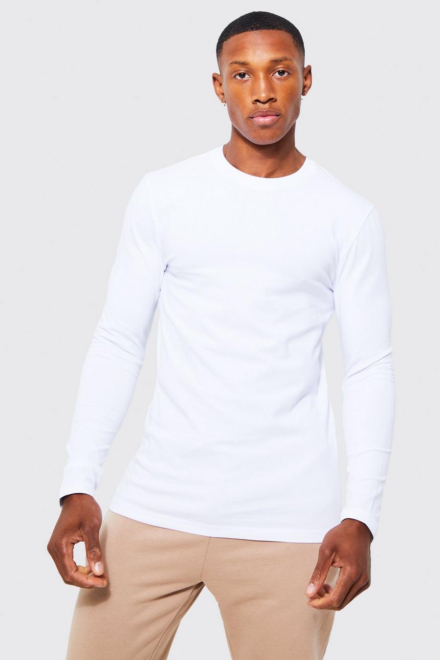 Camiseta de manga larga ajustada al músculo, White bianco image number 1