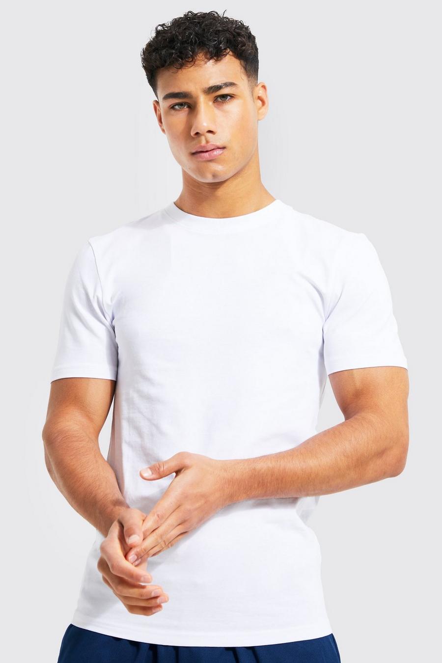 Camiseta con cuello de caja ajustada al músculo, White bianco image number 1