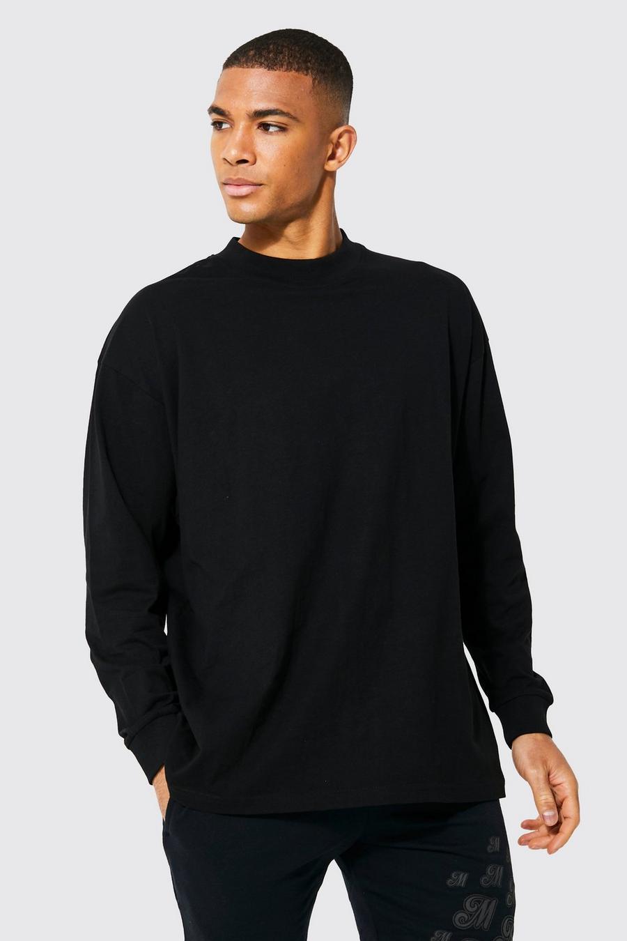 T-shirt oversize à col montant et manches longues, Black noir image number 1