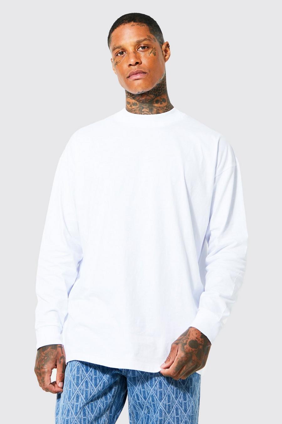 T-shirt oversize à col montant et manches longues, White