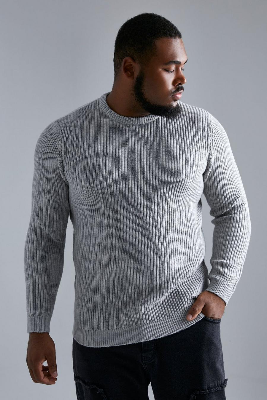 Plus recycelter Rundhals-Pullover, Grey marl image number 1