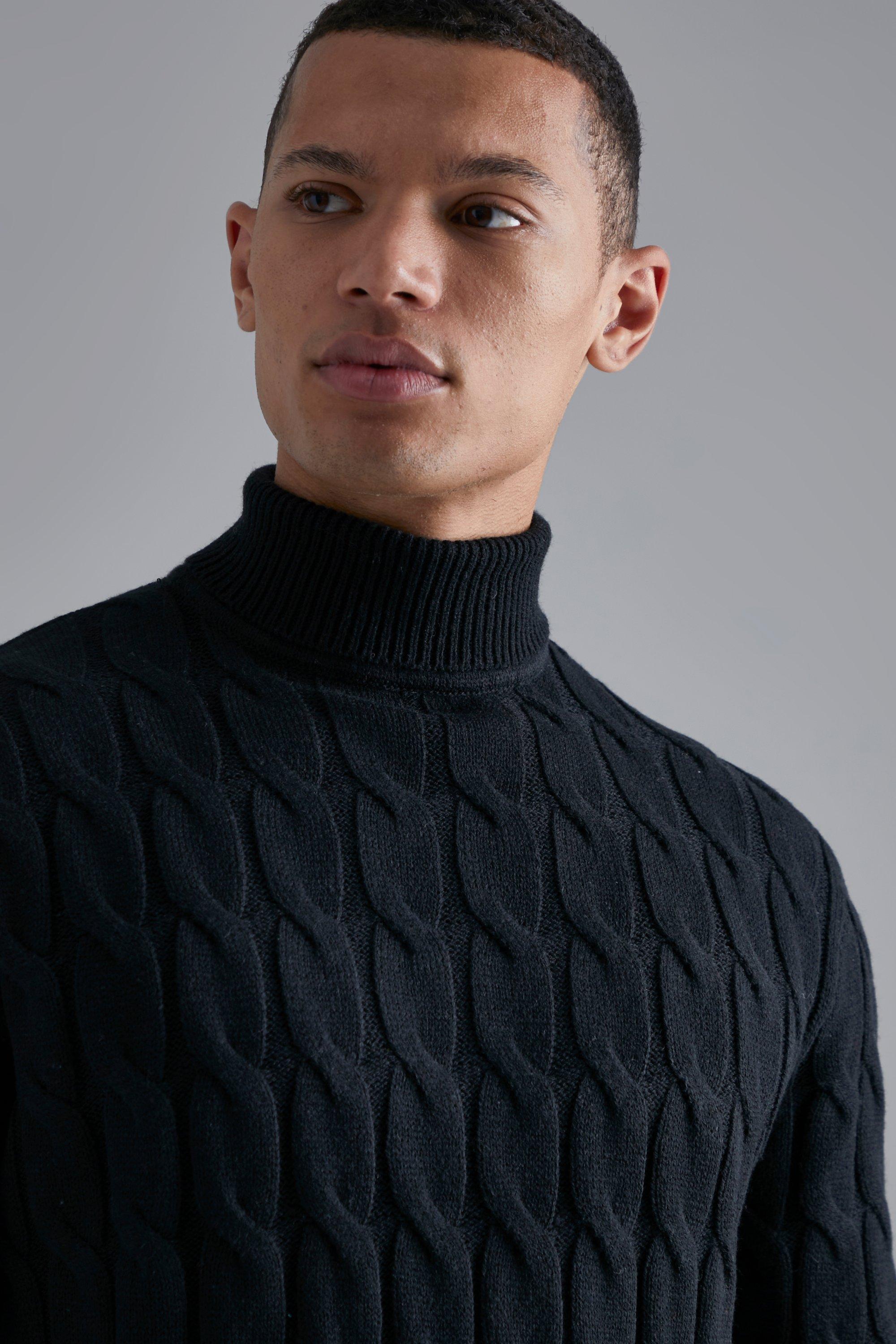 Black chunky knit roll neck jumper online