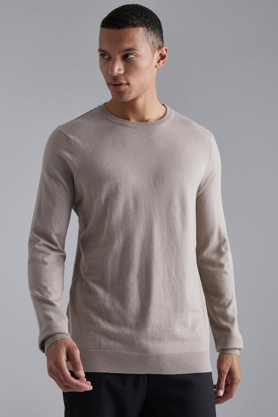 Taupe Tall Regular Fit Crew Neck Jumper image number 1