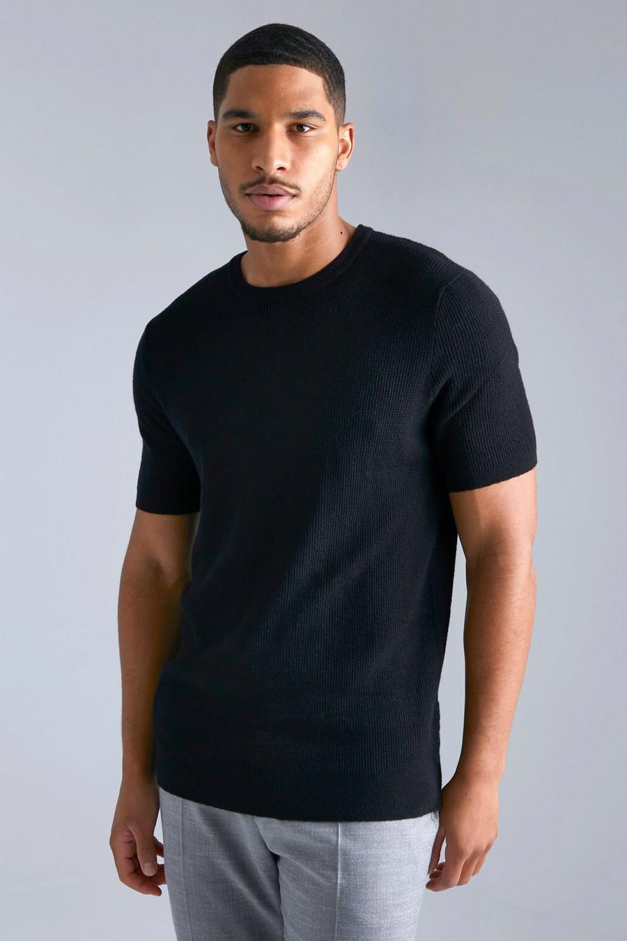 Black Tall Textured Knitted T-Shirt image number 1