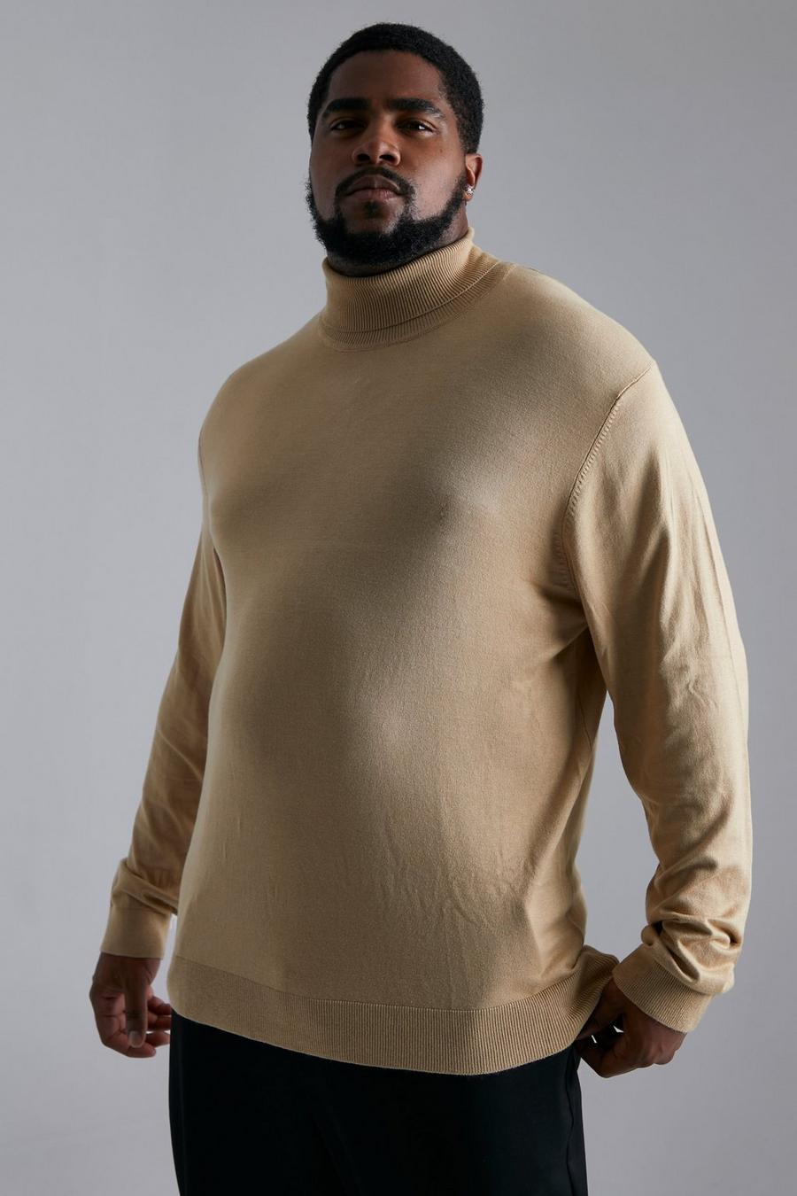 Maglione Plus Size Regular Fit con collo alto, Camel beis