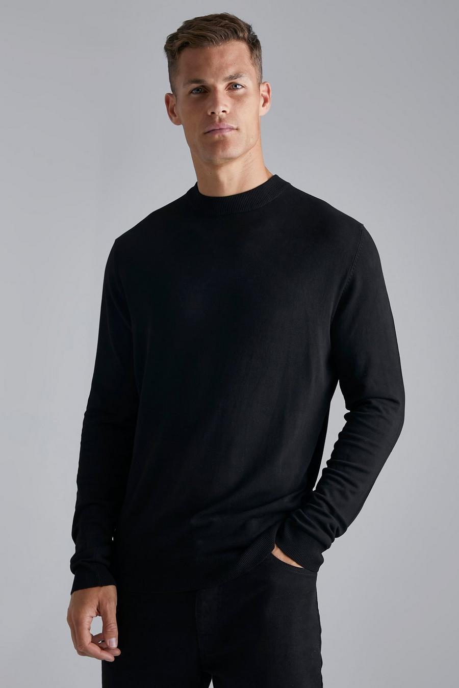 Black Tall Stickad tröja med polokrage image number 1