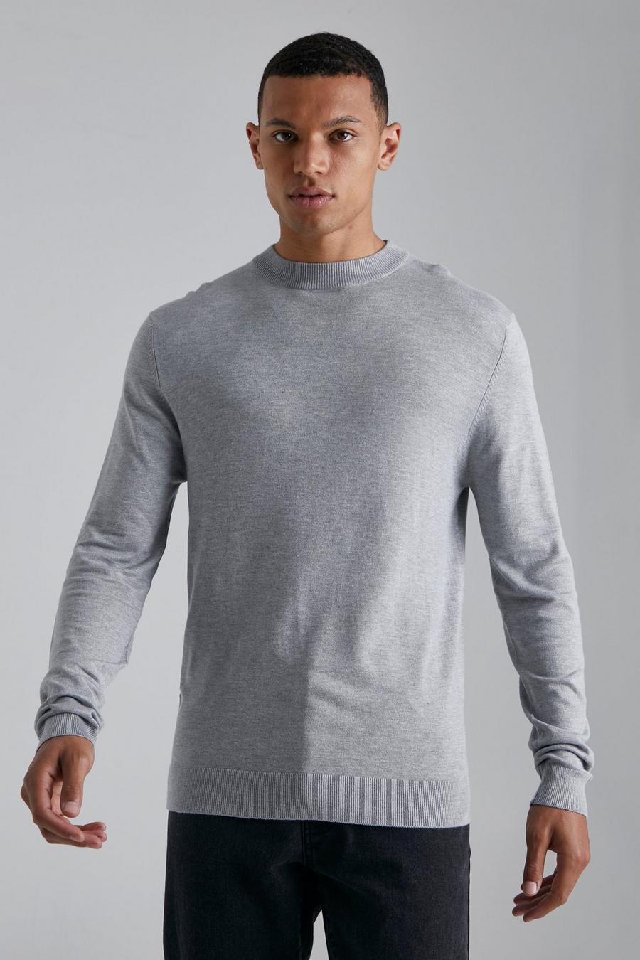 Grey marl Tall Stickad tröja med polokrage image number 1
