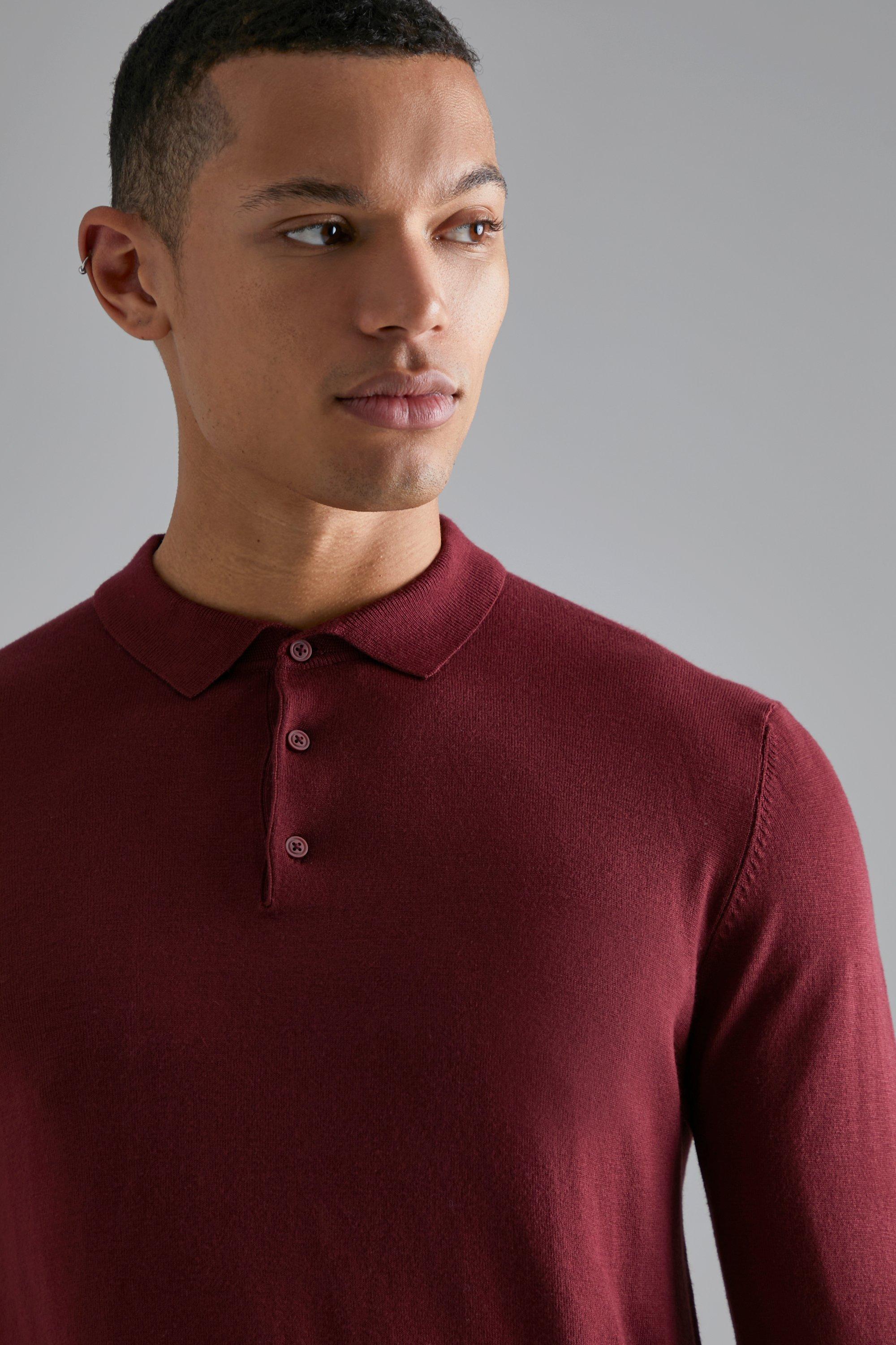 Knitted polo shirt mens long sleeve sale