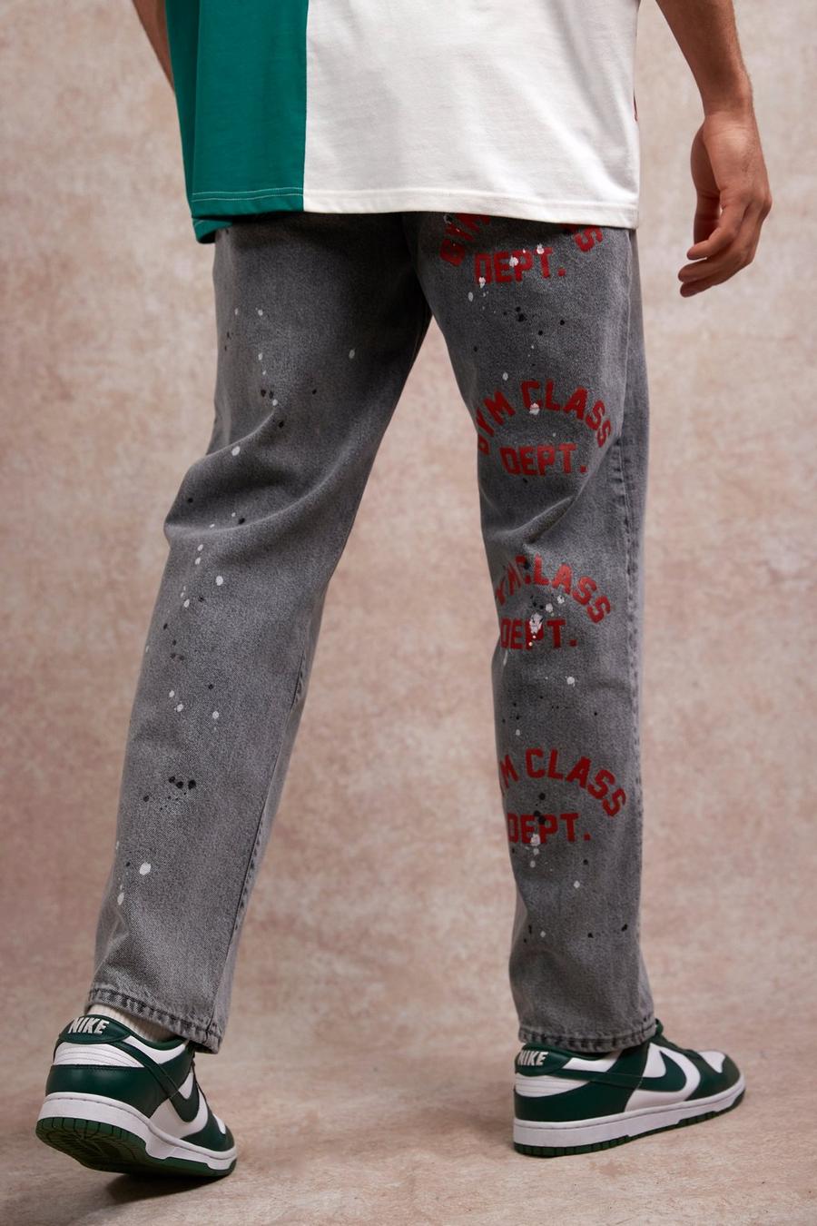 Lockere Jeans mit Gym Class Print und Bindegürtel, Ice grey image number 1