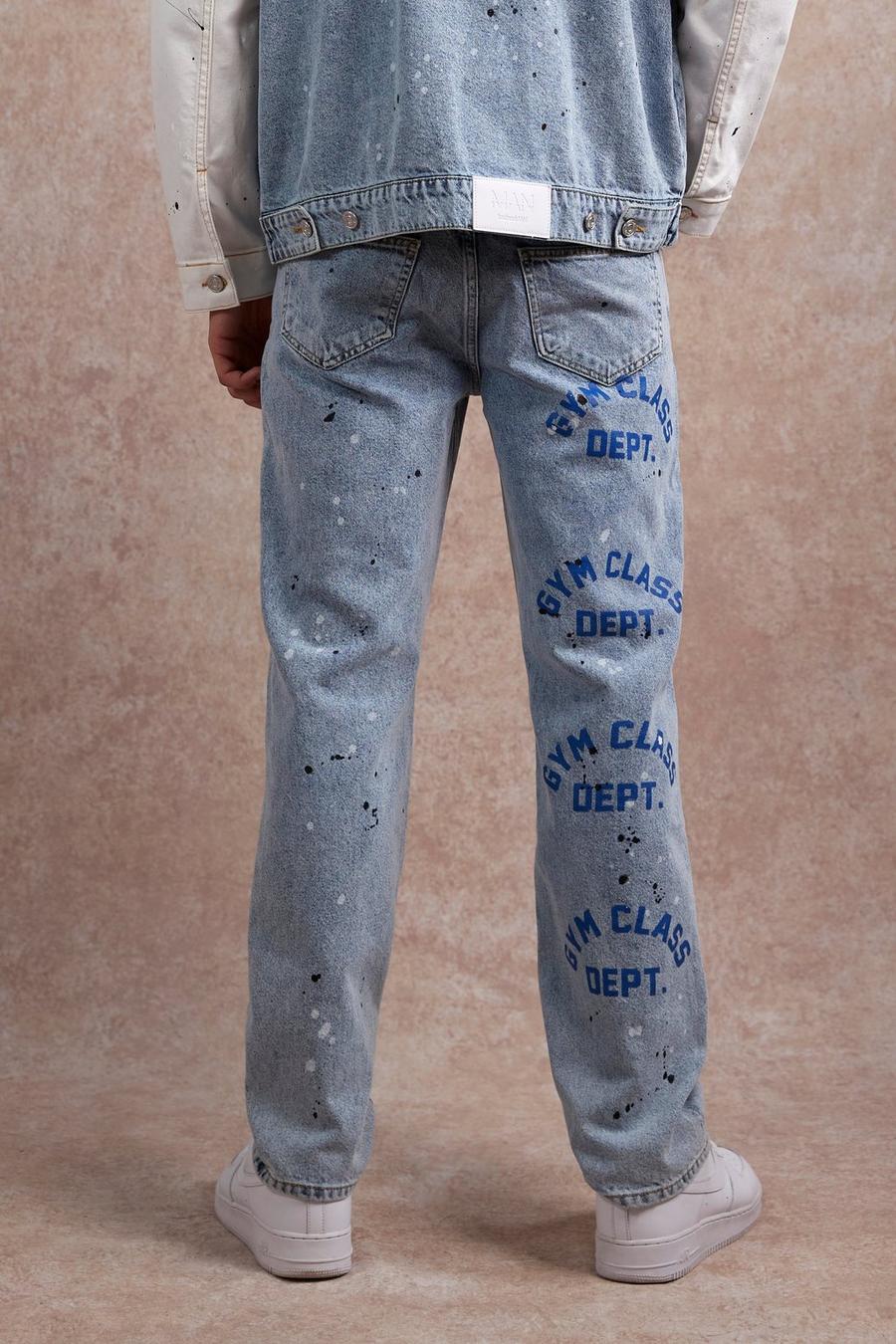 Jeans rilassati con stampa Gym Class e fascia allacciata in vita, Ice blue