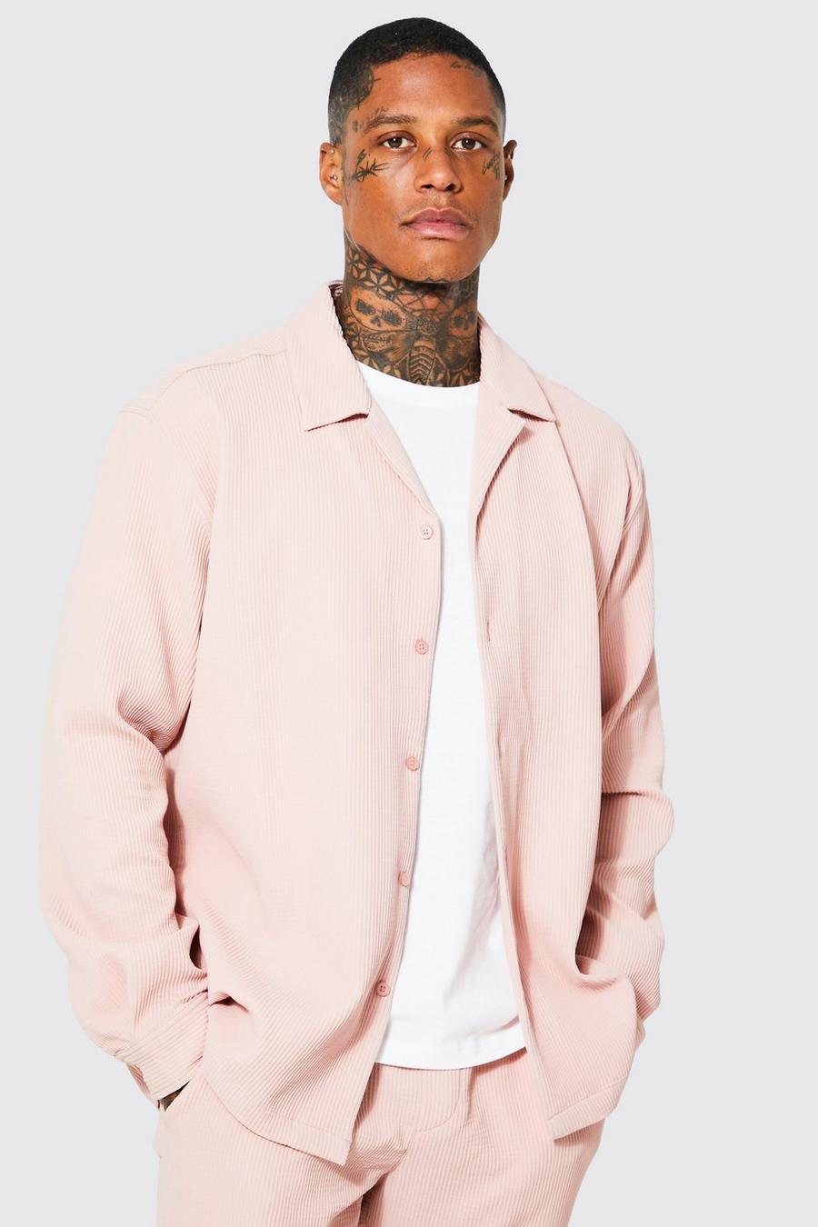 Light pink Long Sleeve Revere Pleated Oversized Shirt