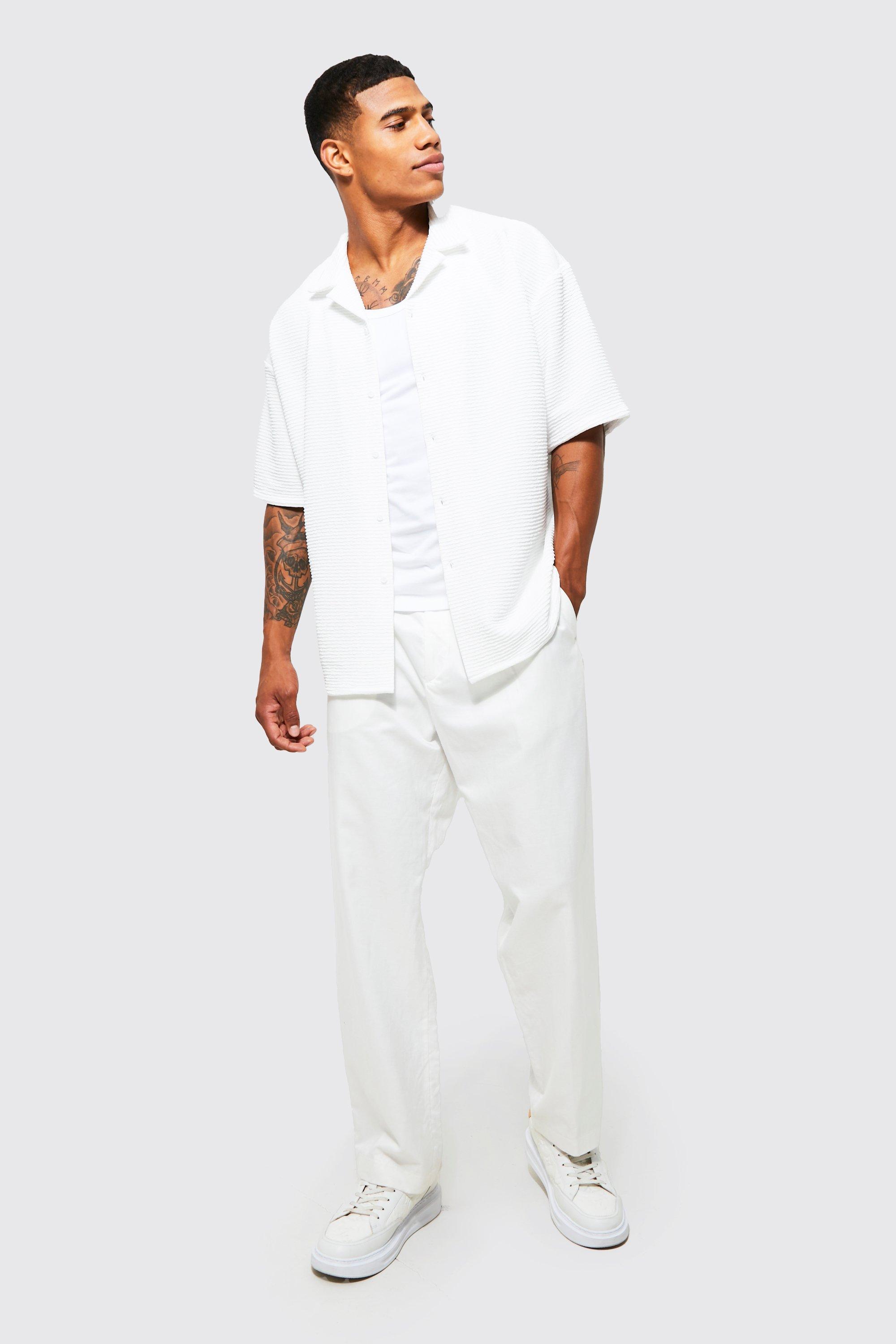 Men's Short Sleeve Revere Oversized Pleated Shirt