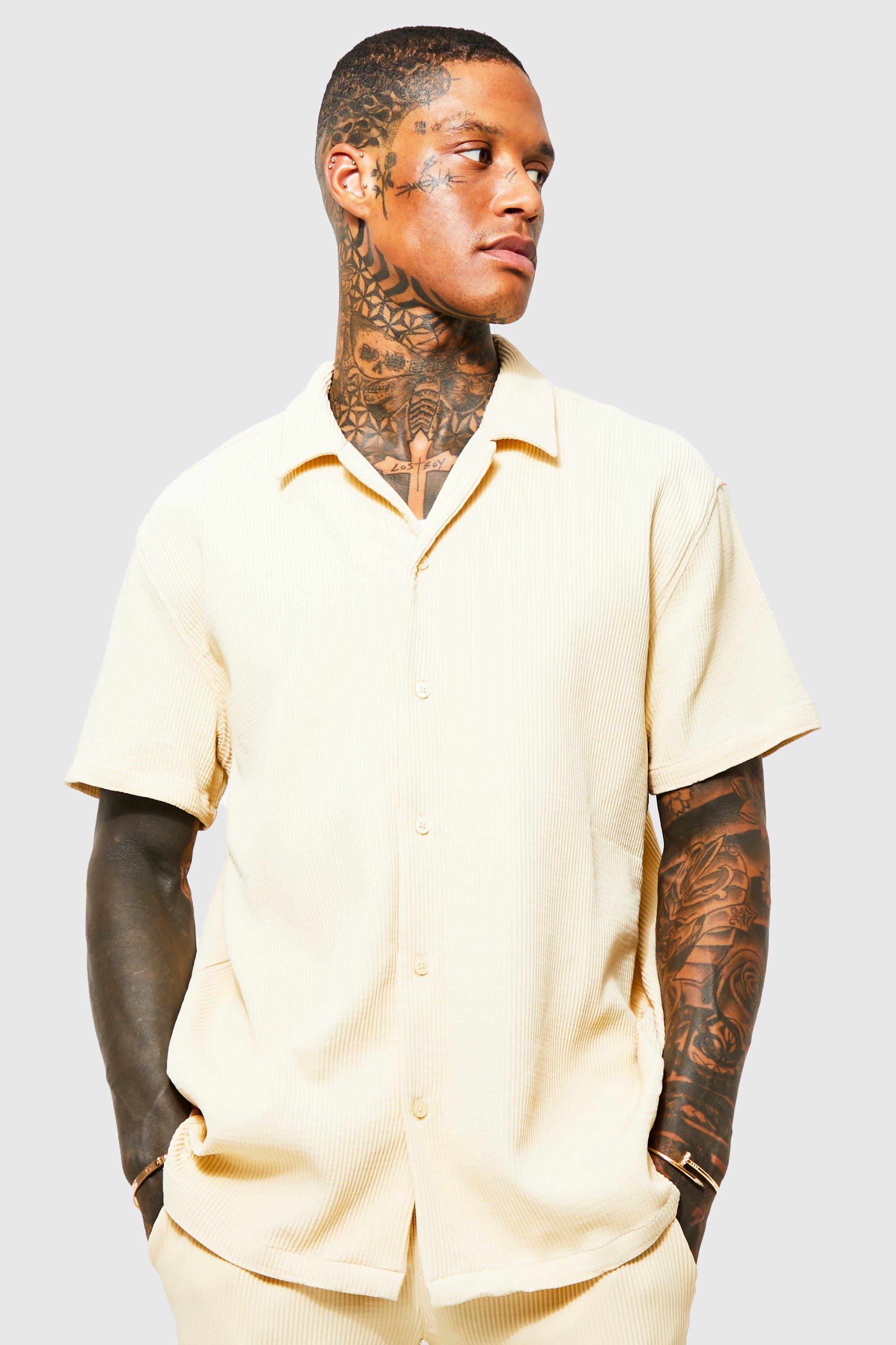 Short Sleeve Revere Oversized Pleated Shirt