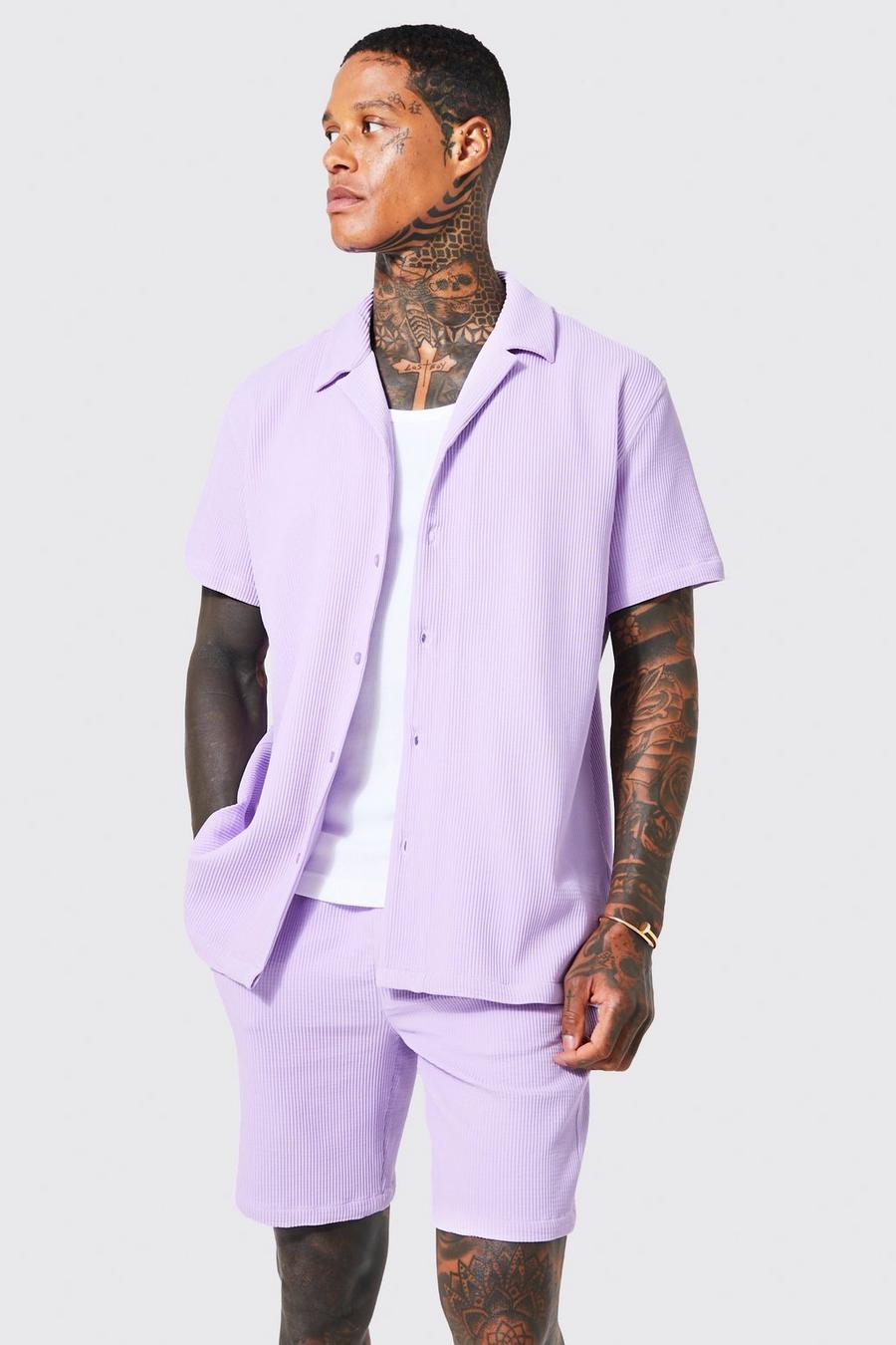Lilac Geplooide Overhemd Met Korte Mouwen En Revers Kraag image number 1