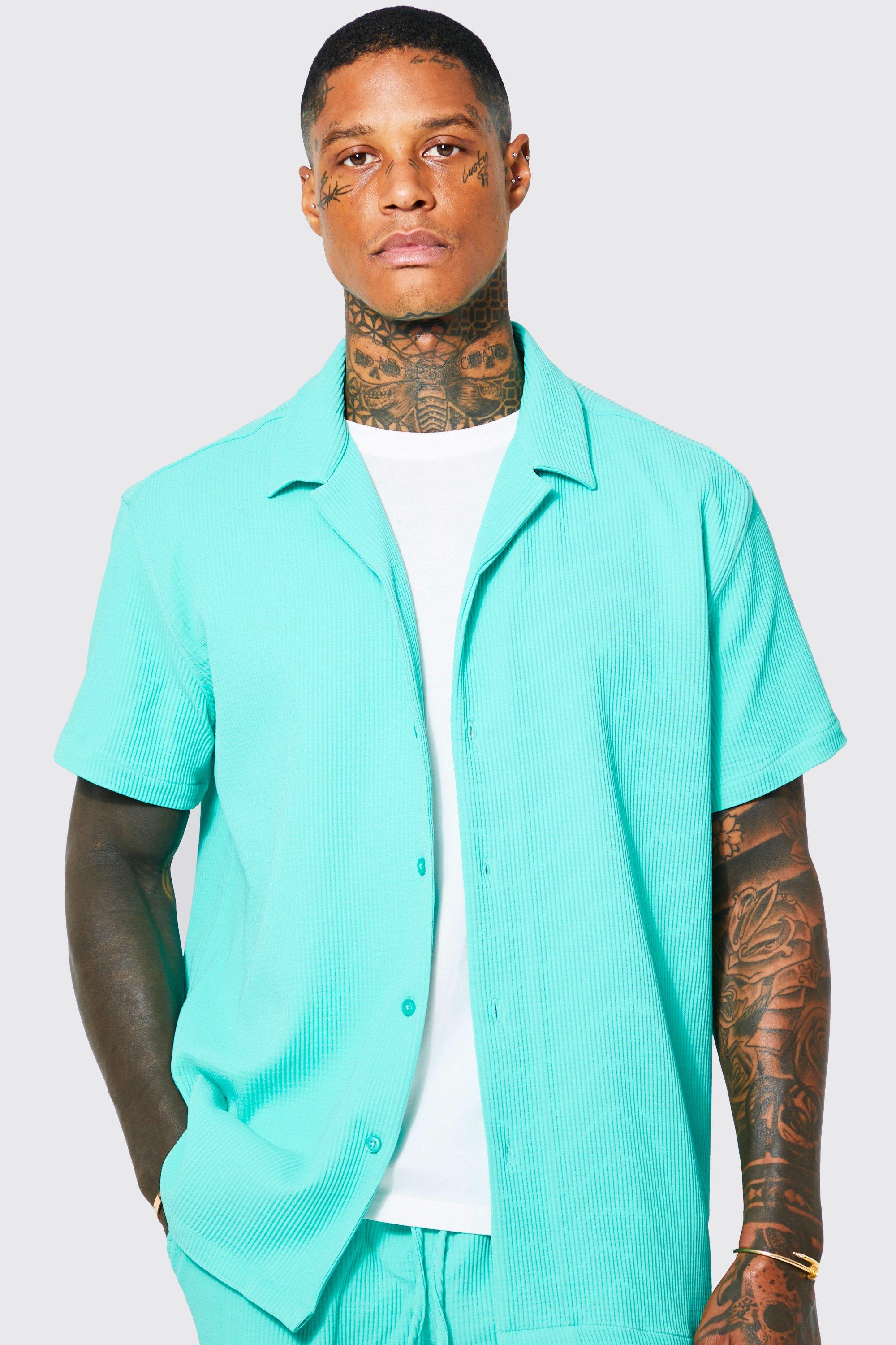 Short Sleeve Revere Oversized Pleated Shirt