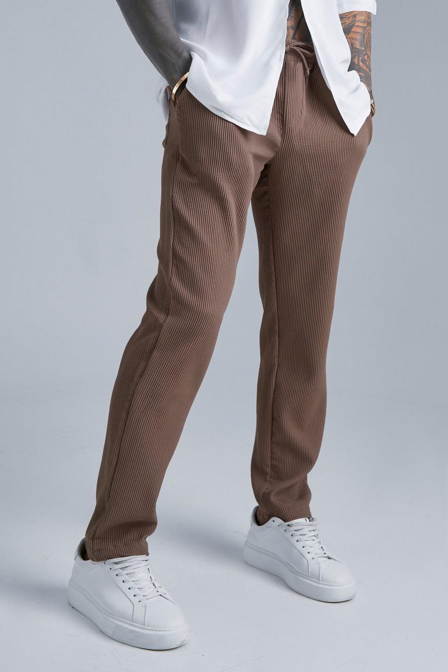 Mocha Slim Fit Pleated Trousers image number 1