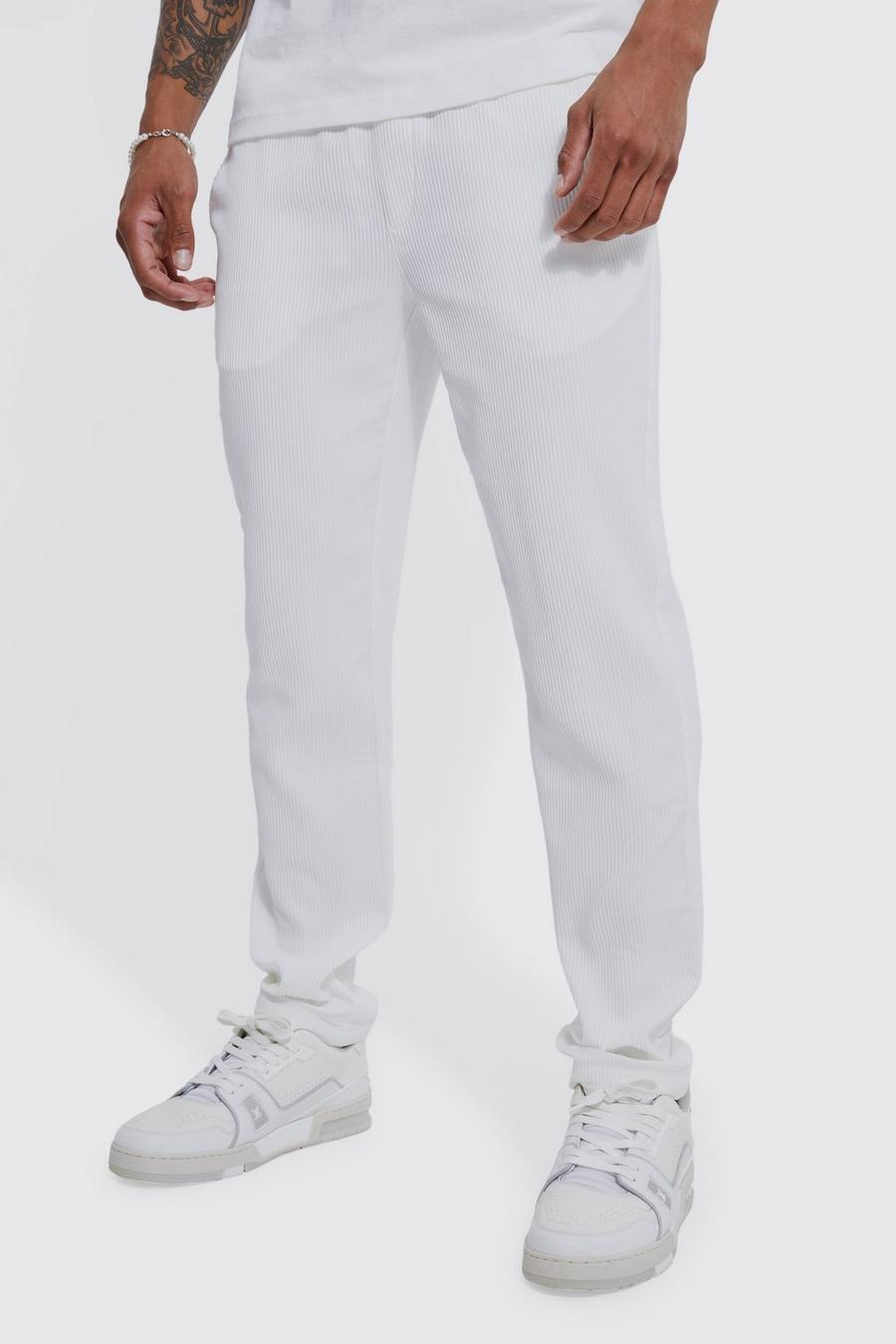 White Slim Fit Pleated Trousers