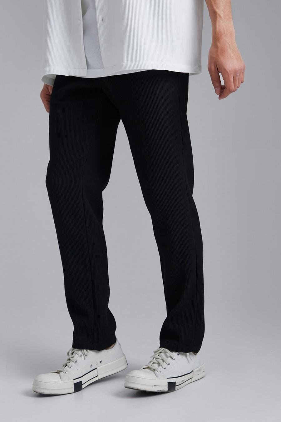 Black schwarz Slim Fit Pleated Trousers