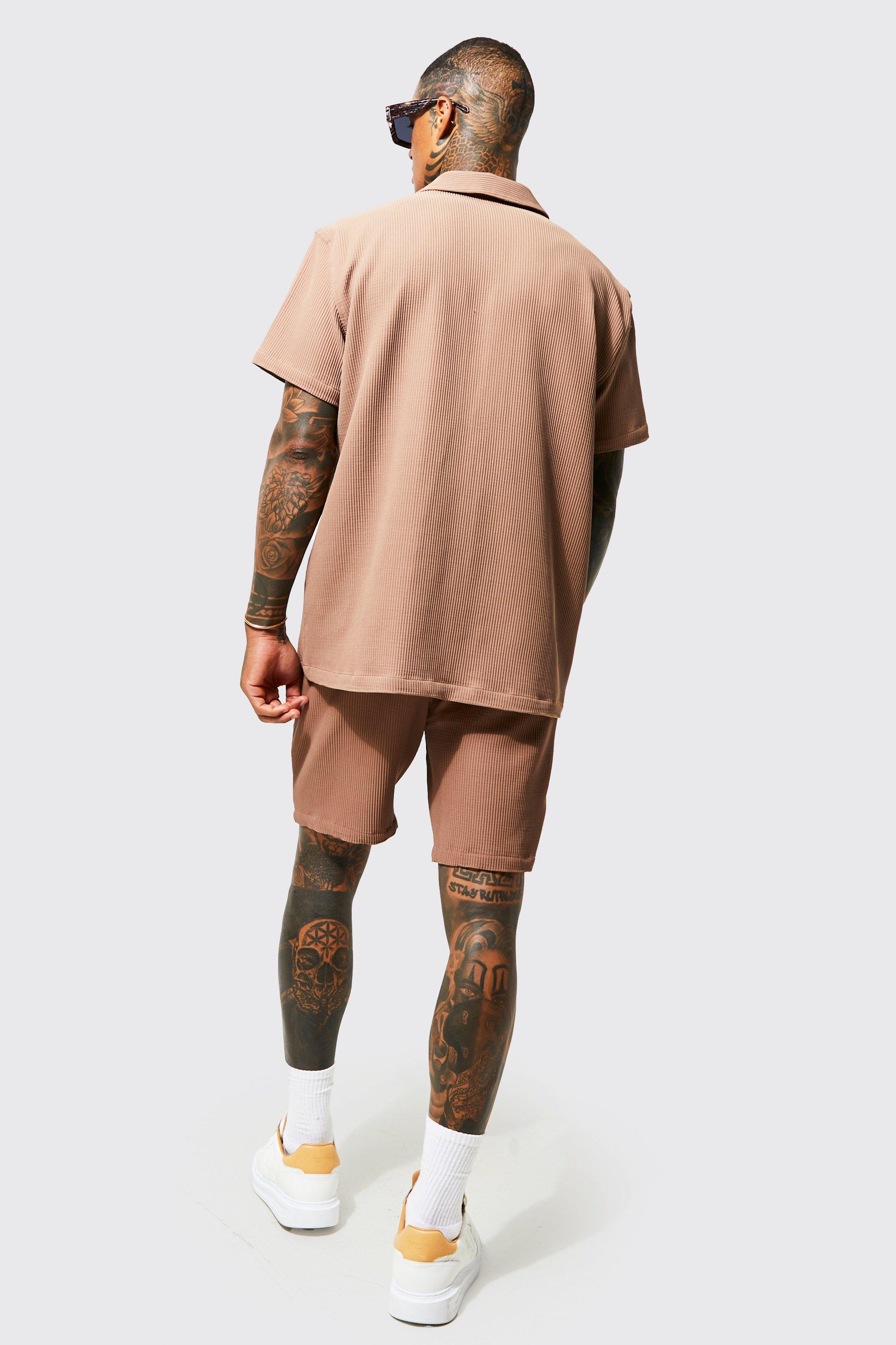 【boohoo】 Oversized Pleated シャツ & ショート セットアップ Pleated Oversized Shirt And Short Set | boohoo CA