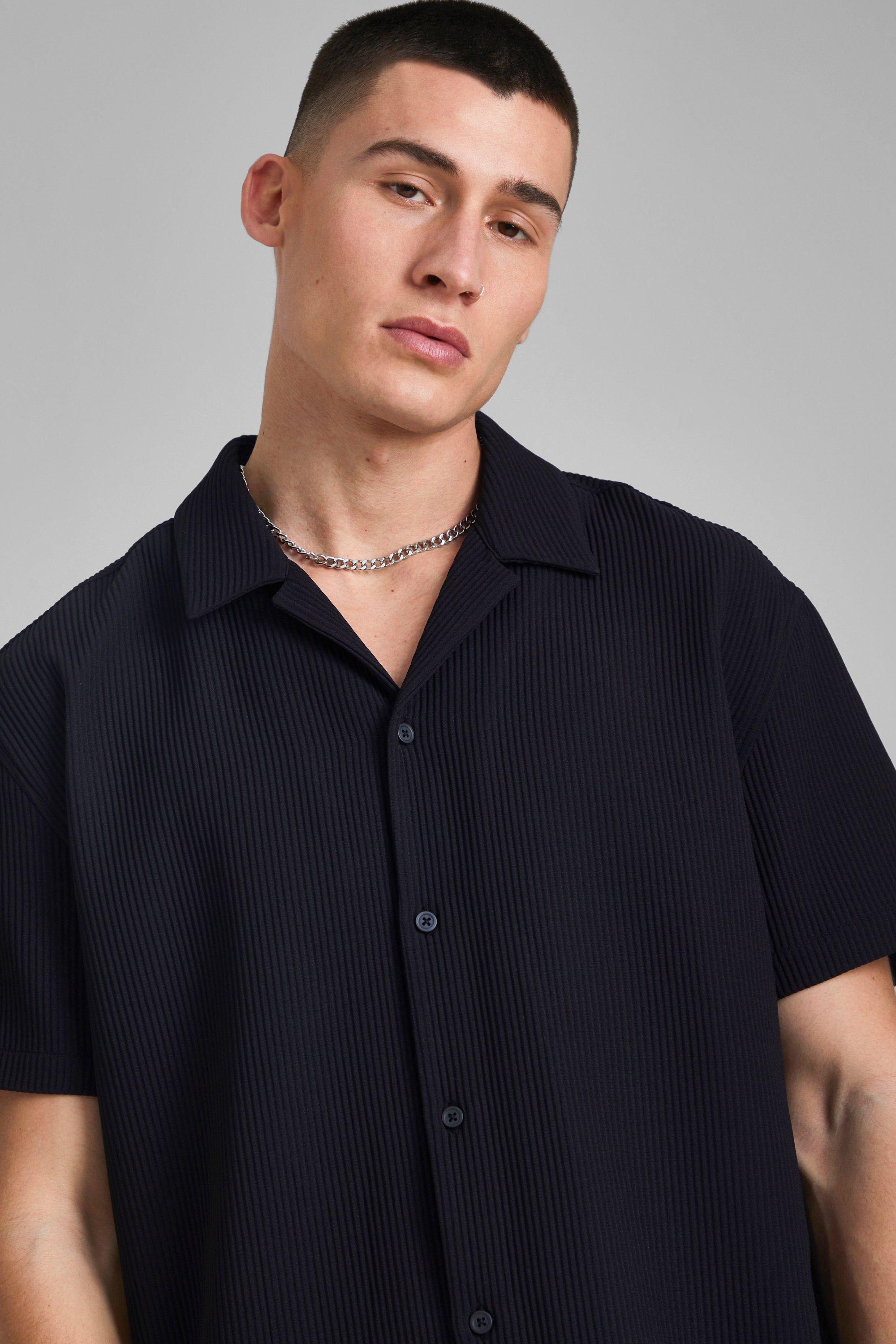 Short Sleeve Revere Oversized Pleated Shirt