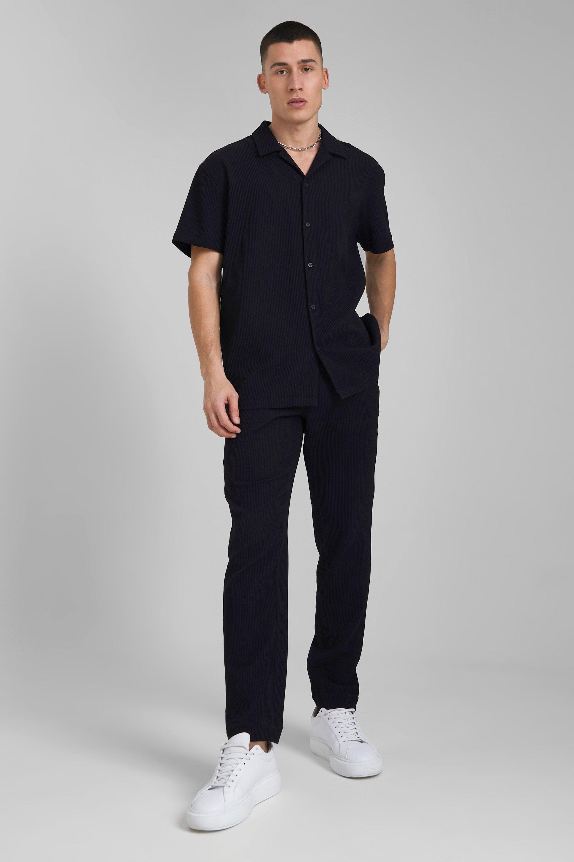 Men's Short Sleeve Revere Oversized Pleated Shirt | Boohoo UK