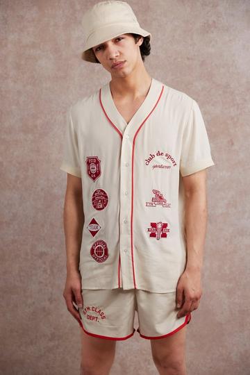 Viscose Baseball Embroidered Shirt ecru