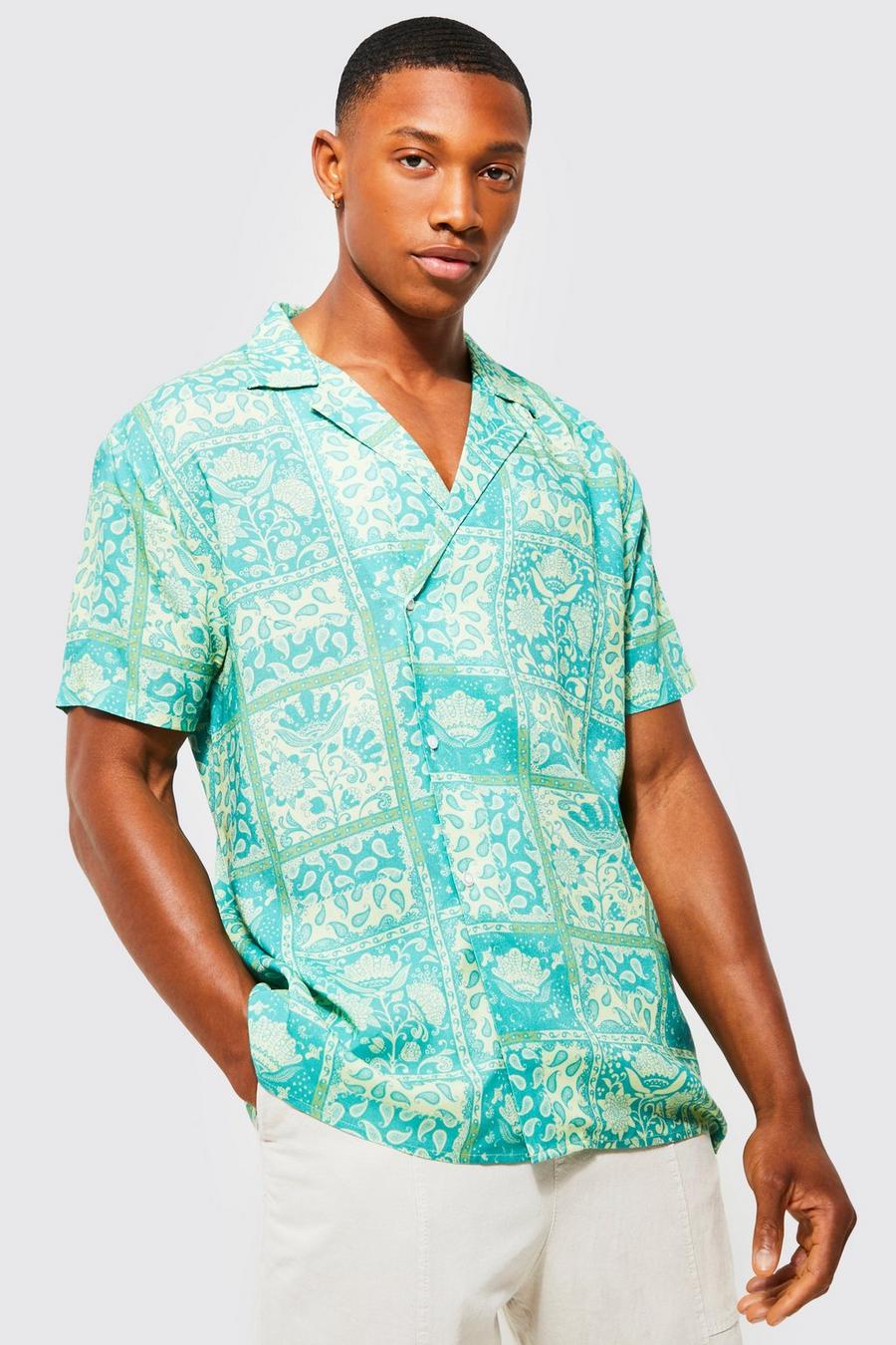 Green  Bandana Viscose Wrap Revere Shirt image number 1