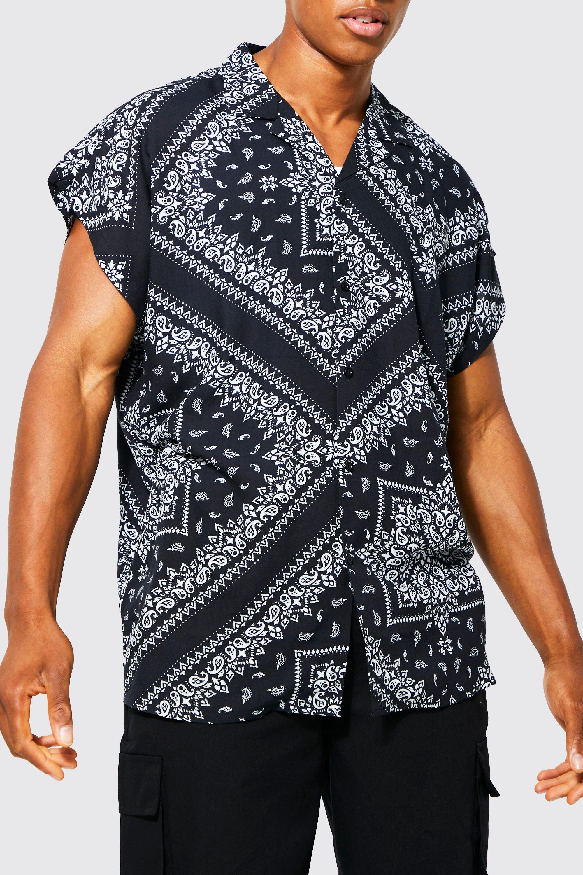 Short Sleeve Revere Oversized Bandana Shirt